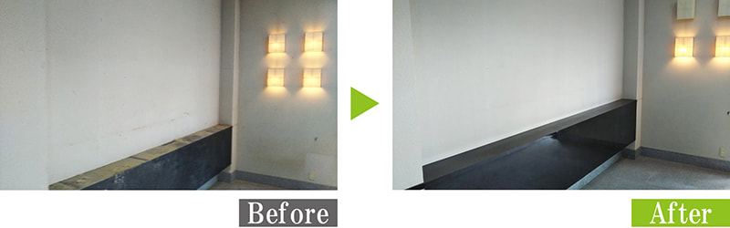 カビ・ヤニ汚れの塗り壁を環境対応型特殊洗浄G-Eco工法で施工