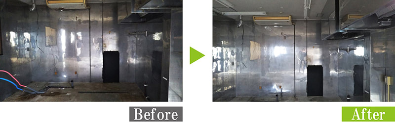 油・酸化汚れのステンレスを環境対応型特殊洗浄G-Eco工法で施工