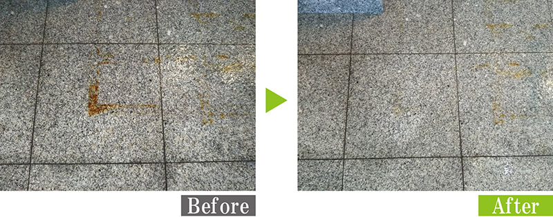 サビ汚れの御影石床を環境対応型特殊洗浄G-Eco工法で施工