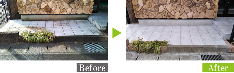 サビ・水垢汚れのタイル床を環境対応型特殊洗浄G-Eco工法で施工
