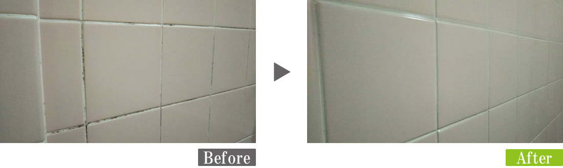 環境対応型特殊洗浄G-Eco工法で浴室タイル目地のカビ取り・防カビ施工