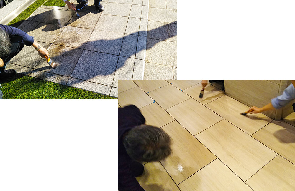 ロビー床　屋外石材洗浄